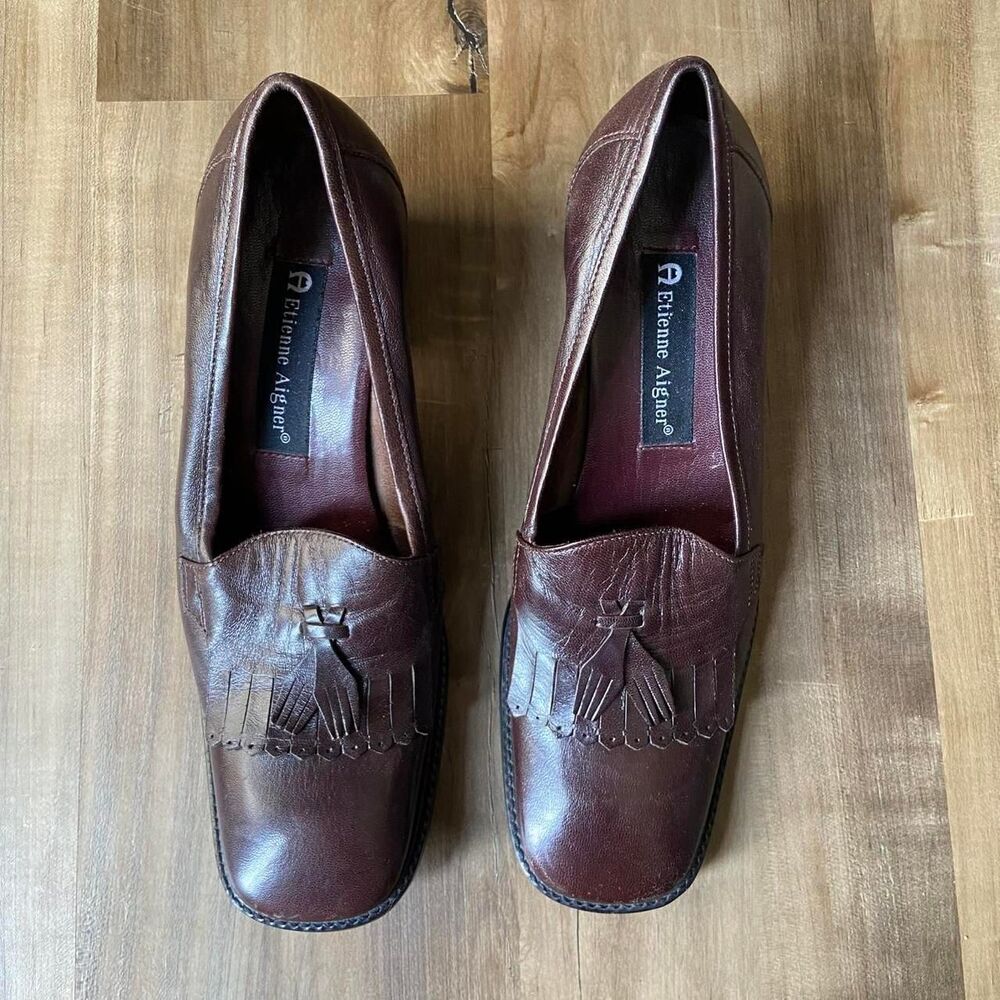 Vintage 90s Etienne Aigner brown leather loafer pumps - Picture 3 of 5